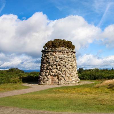 The sun shining on the Memorial Cairn at Culloden battlefield